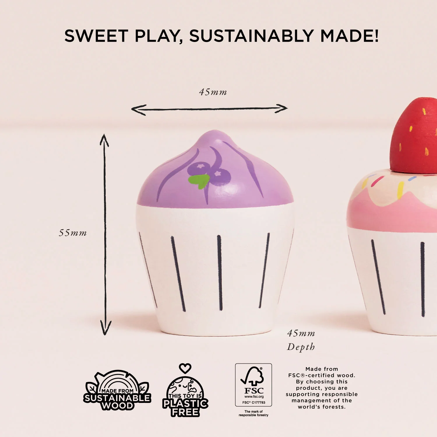Wooden Cupcake Play Food Set - Image 5