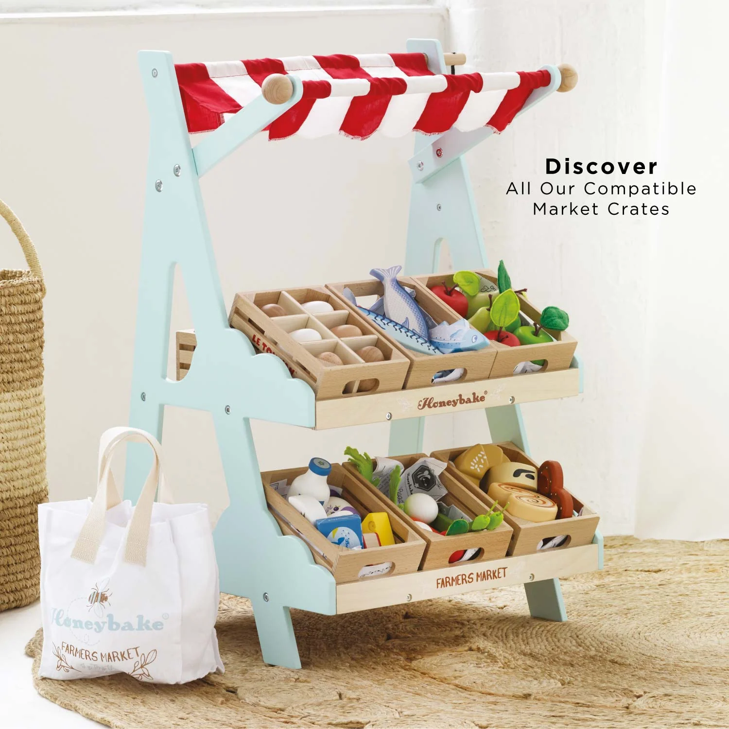 Wooden Market Stall & Fruit Play Food Crate - Image 4