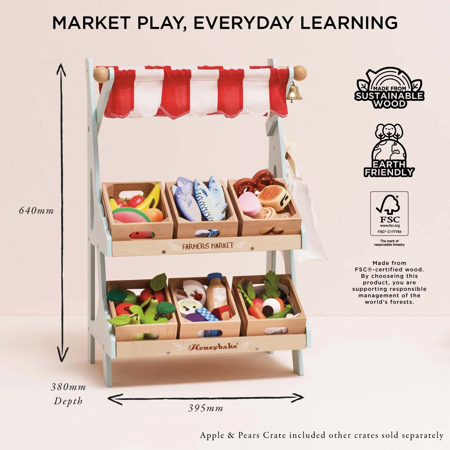 Wooden Market Stall & Fruit Play Food Crate - Image 5