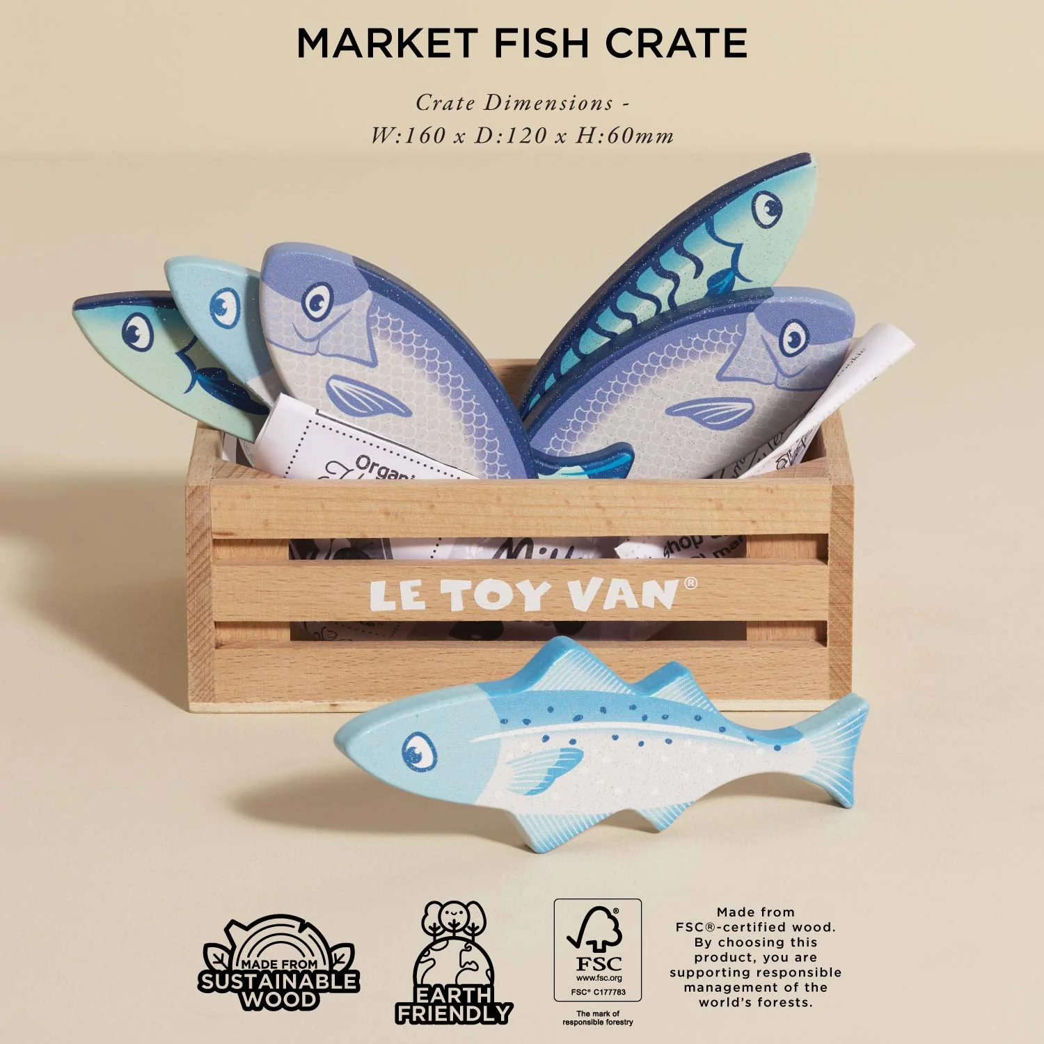 Market Fish Wooden Play Food Crate - Image 3