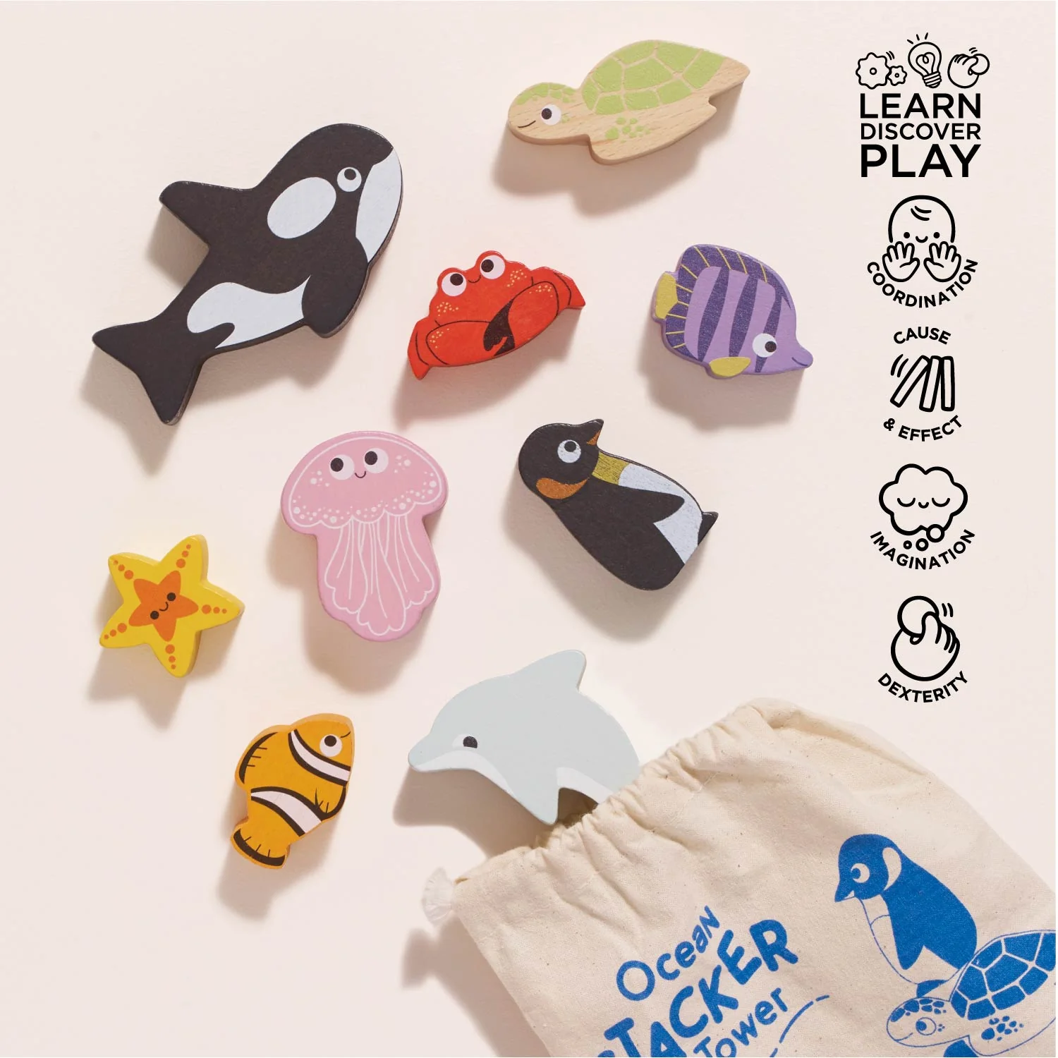 Ocean Life Stacking Animals & Bag - Image 3
